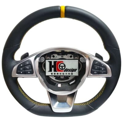BENZ AMG 15款 上下全皮 左右透氣皮 方向盤 黃定位圈 黃線