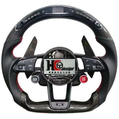 HC design AUDI R8 LED 卡夢平把透氣皮(卡夢撥片、啟動鈕)智慧競技型方向盤
