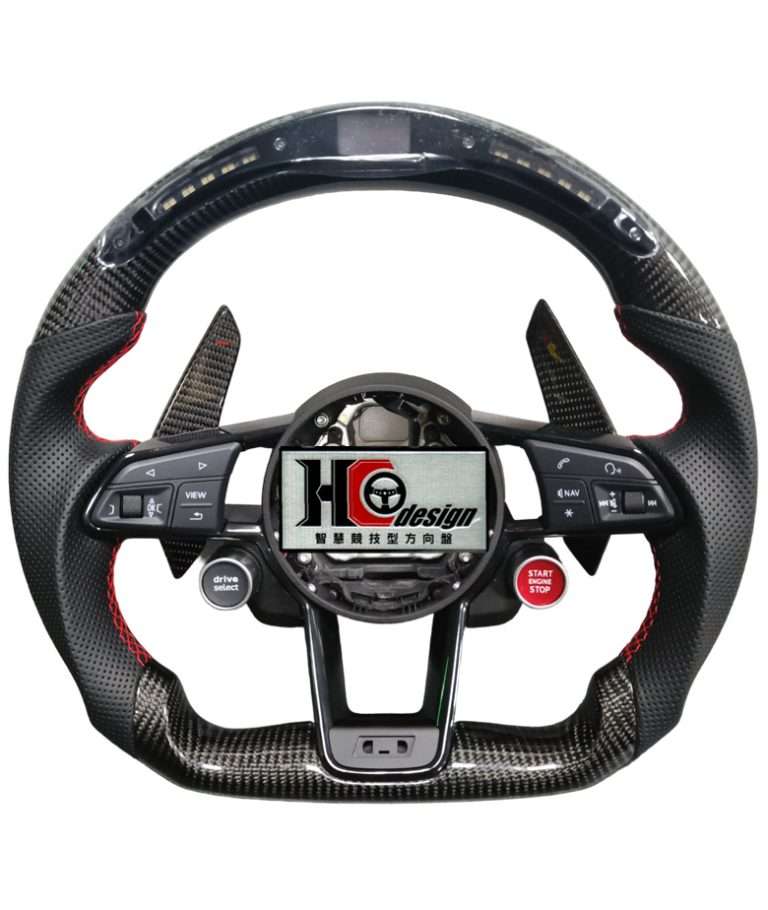 HC design AUDI R8 LED 卡夢平把透氣皮(卡夢撥片、啟動鈕)智慧競技型方向盤