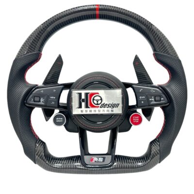 HC design AUDI R8 卡夢平把透氣皮(卡夢撥片、啟動鈕)競技型方向盤