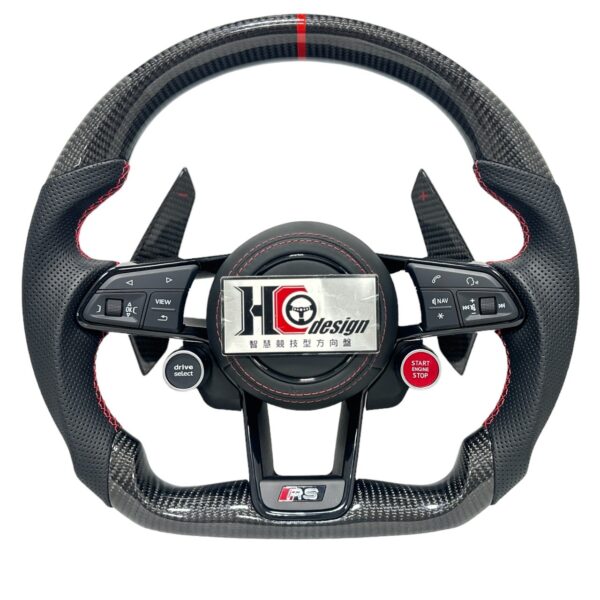 HC design AUDI R8 卡夢平把透氣皮(卡夢撥片、啟動鈕)競技型方向盤