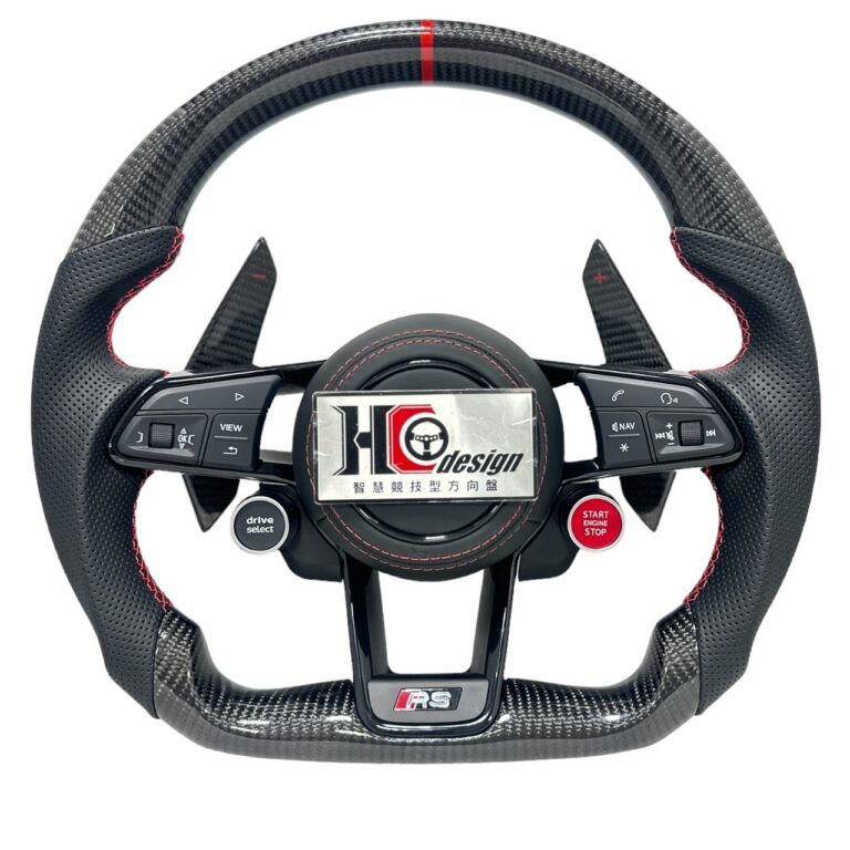 HC design AUDI R8 卡夢平把透氣皮(卡夢撥片、啟動鈕)競技型方向盤