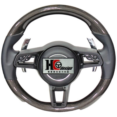PORSCHE 21款 NAPPA皮 卡夢 碳纖維 圓形方向盤 黑