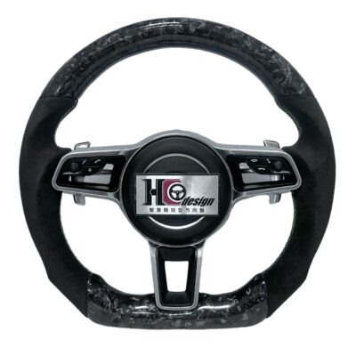 PORSCHE 鍛造碳纖維 麂皮方向盤 變形蟲方向盤 (黃色縫線)