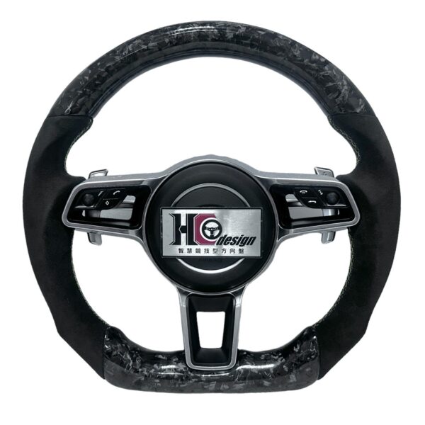 PORSCHE 鍛造碳纖維 麂皮方向盤 變形蟲方向盤 (黃色縫線)