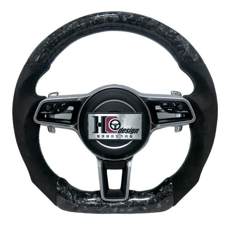 PORSCHE 鍛造碳纖維 麂皮方向盤 變形蟲方向盤 (黃色縫線)