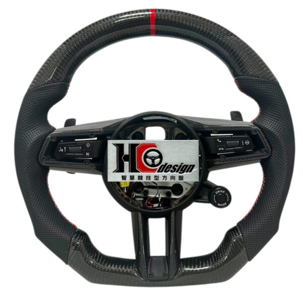 HC design PORSCHE 透氣皮 紅色定位圈 卡夢平把方向盤