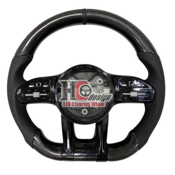 BENZ AMG 19款 競技型 左右透氣皮 變形蟲方向盤 黑 黑定位圈